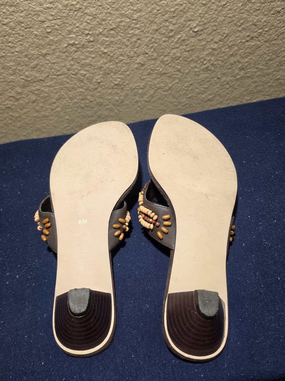 Ann Marino Brown Beaded Thong Sandals with Multicolor Accents - Picture 5 of 5